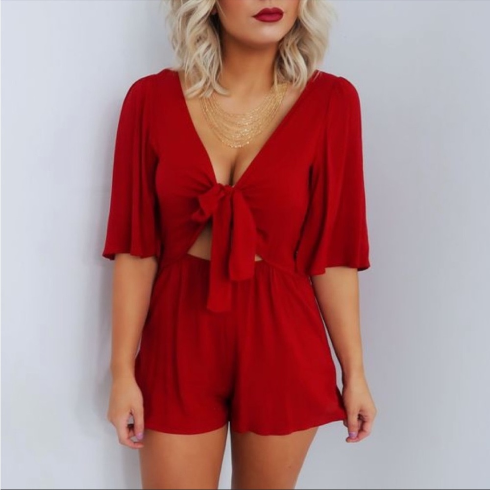 Red flirty romper